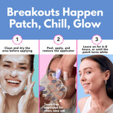 Instructions for using a skincare spot patches with a blue background and step-by-step guide.