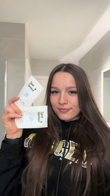 Influencer holding Spot Saviour acne patch sachets – social media content featuring real user